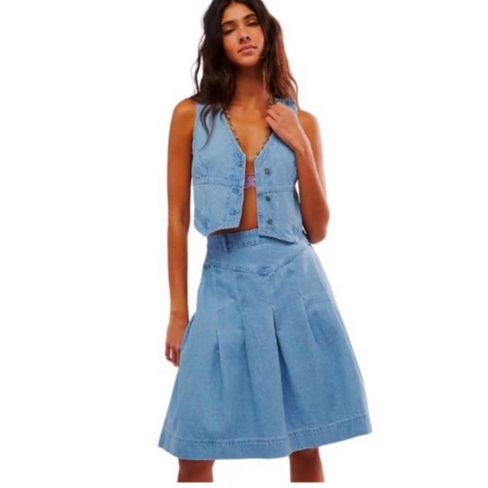 Free People Denim skirt and vest set Size 4 Small - altered skirt (super cute!)